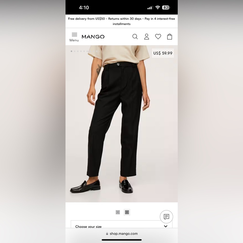 NWOT Mango pleat straight trousers